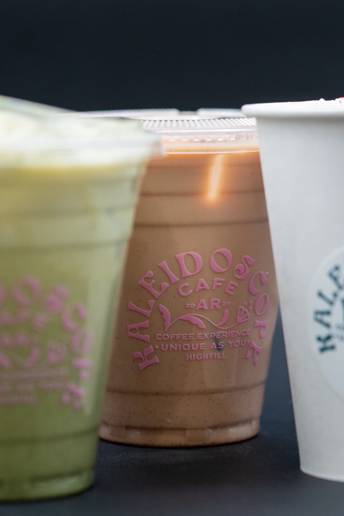Kaleidoscope Cafe drinks served in branded cups